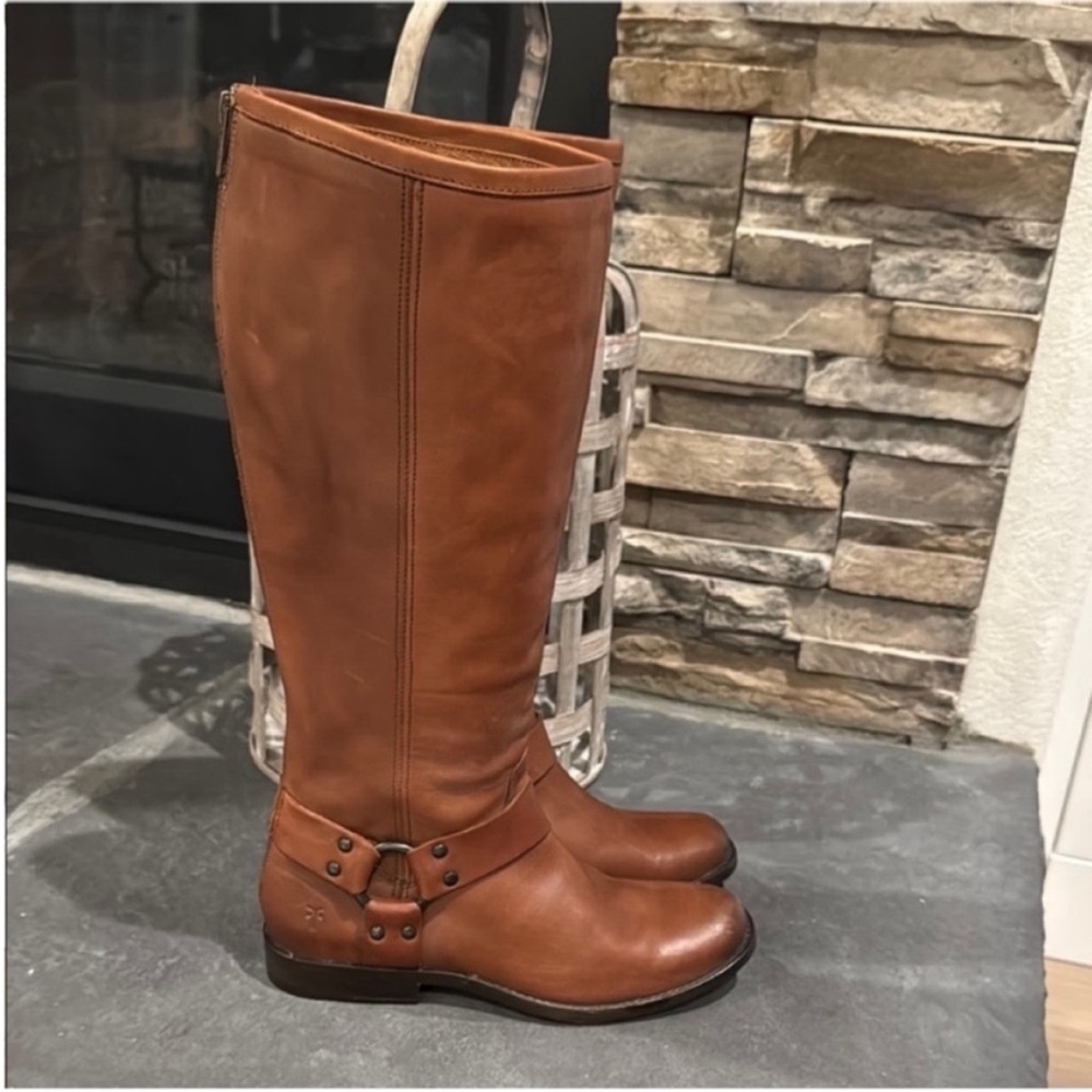 Frye Brown Leather Moto Boots